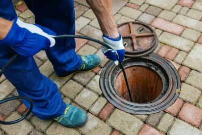 Plumber cleaning an outdoor sewer drain in Kennesaw